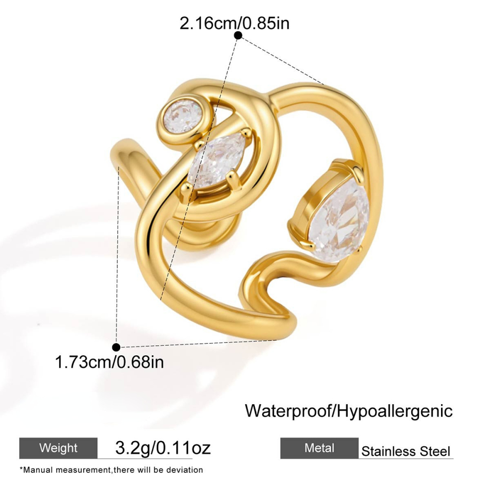 Bagues Pour Femmes En Acier Inoxydable, Couleur Or, Étanches, Aux Lignes Simples Et Serties De Zircon.