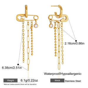 Boucles D'Oreilles Pendantes Élégantes À Pompon En Acier Inoxydable, Étanches, Couleur Or Et Zircon, Pour Femme, Collection Luxueuse. h5 