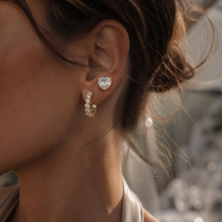 Boucles d'oreilles créoles pour femmes en acier inoxydable étanche, couleur or, avec zircon.