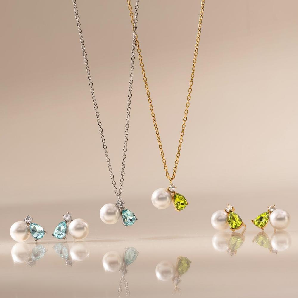 Ensembles De Colliers Pour Femmes En Acier Inoxydable Imperméable, Couleur Or, Ornés De Perles Et De Zircon. Image3