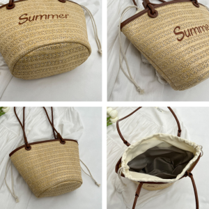 Sac Trapèze Femme En Raphia Tissé Brodé Style Vacances h5 Image3