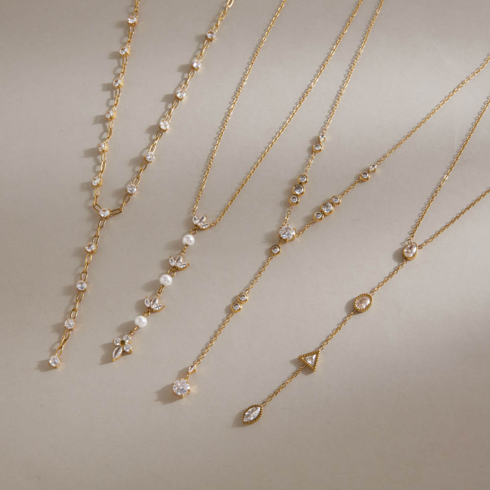 Colliers Pendentifs Pour Femmes En Acier Inoxydable Étanche, Couleur Or, Avec Zircon Image3
