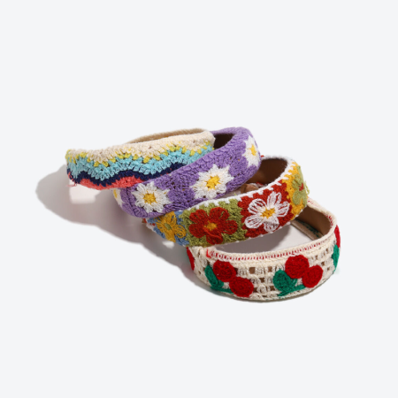 Bandeaux pour cheveux ethniques décontractés à rayures florales ajourées, en tissu tissé cerise multicolore