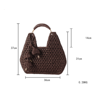 Sac Trapèze Pour Femme En Raphia Tissé Ajouré À Motif Floral, Style Décontracté h5 Image6
