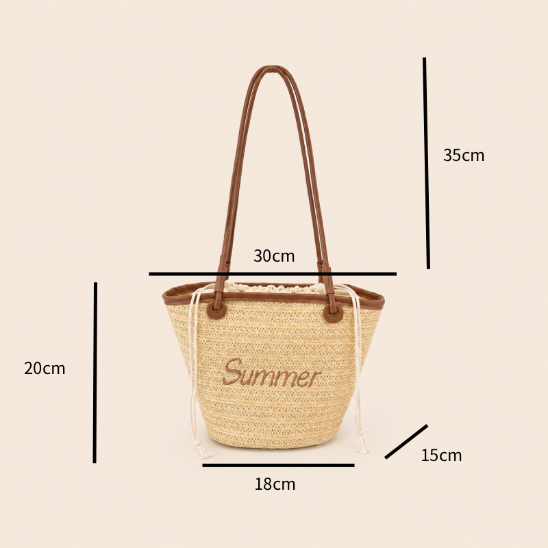 Sac Trapèze Femme En Raphia Tissé Brodé Style Vacances Image4