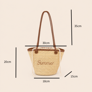 Sac Trapèze Femme En Raphia Tissé Brodé Style Vacances h5 Image4