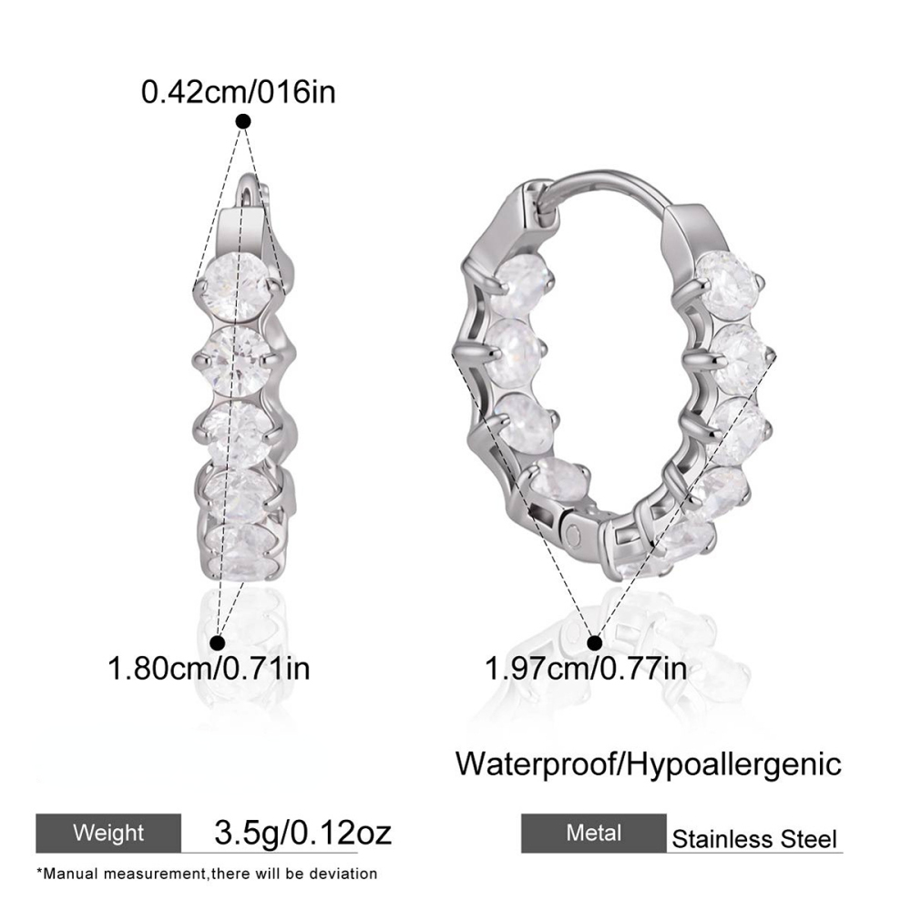 Boucles D'Oreilles Créoles Pour Femmes En Acier Inoxydable Étanche, Couleur Or, Avec Zircon.
