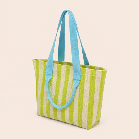 Sac cabas femme en polyester tissé à rayures multicolores style décontracté 2