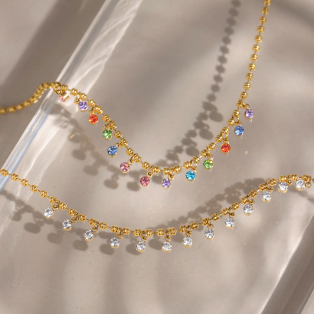 Colliers pendentifs pour femmes en acier inoxydable étanche, couleur or, avec zircon