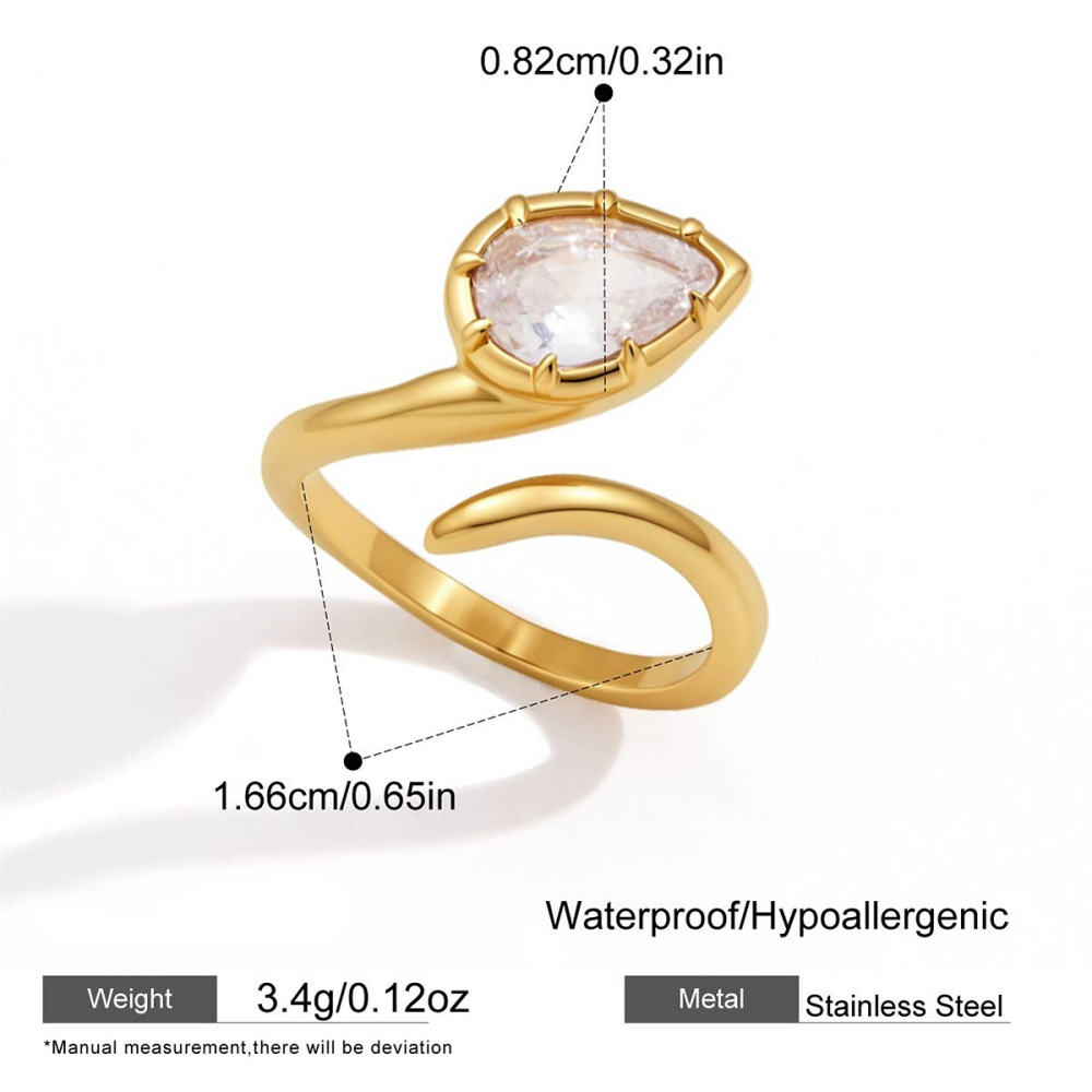 Bague Pour Femme En Acier Inoxydable Étanche Couleur Or, Forme De Goutte Simple, Sertie De Zircon. 