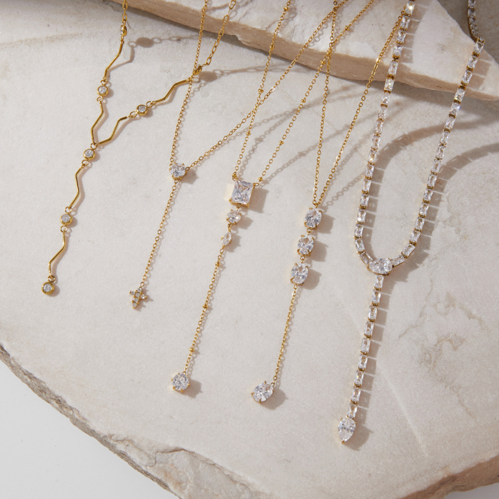Colliers Pendentifs Pour Femmes En Acier Inoxydable Étanche, Couleur Or, Avec Zircon Image2
