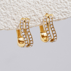 Boucles D'Oreilles Créoles Simples En Acier Inoxydable Ajouré, Étanches, Couleur Or, Ornées De Strass, Pour Femmes h5 Image3