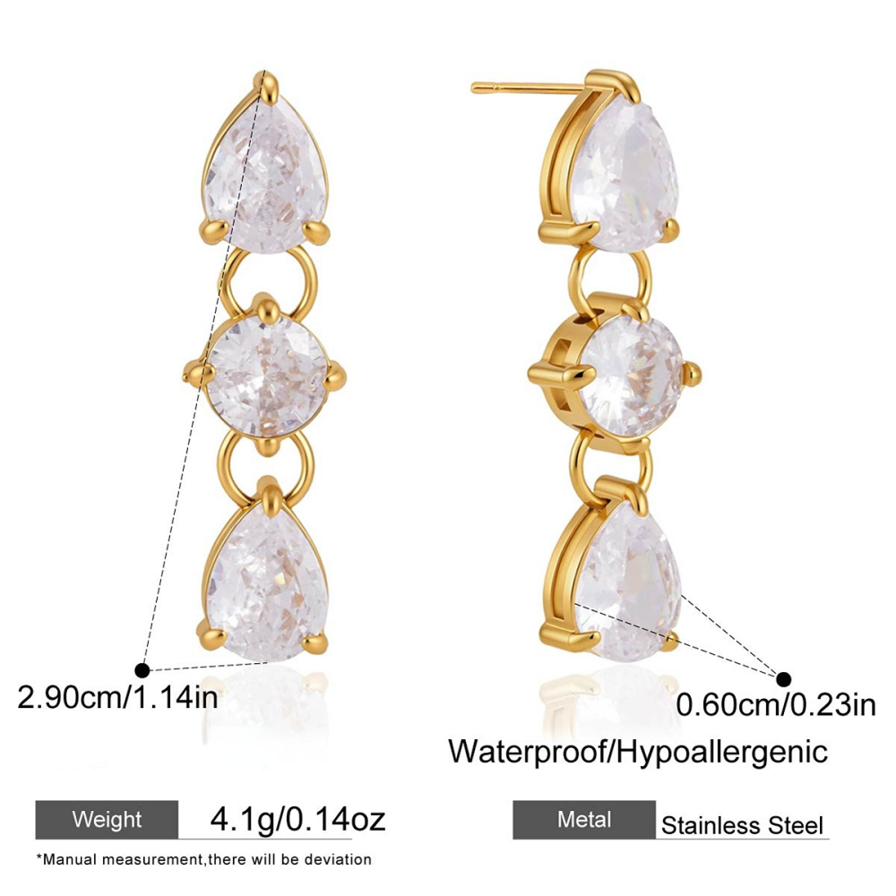 Boucles D'Oreilles Pendantes Pour Femme, En Acier Inoxydable Imperméable, Couleur Or, Avec Pompon Et Zircon. 