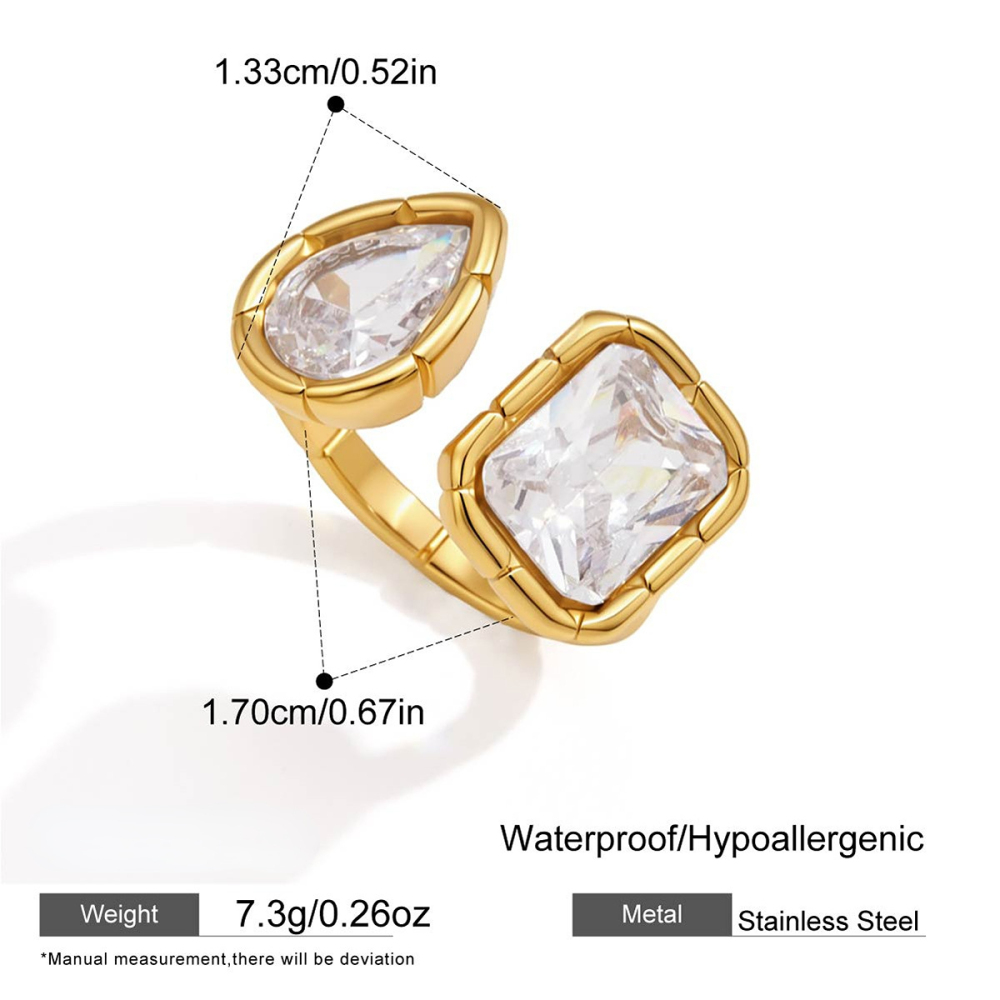 Bagues Pour Femmes En Acier Inoxydable Doré, Étanches, De Forme Géométrique Simple Et Luxueuse, Serties De Zircon Et Ornées De Zircon. Collection Luxueuse.
