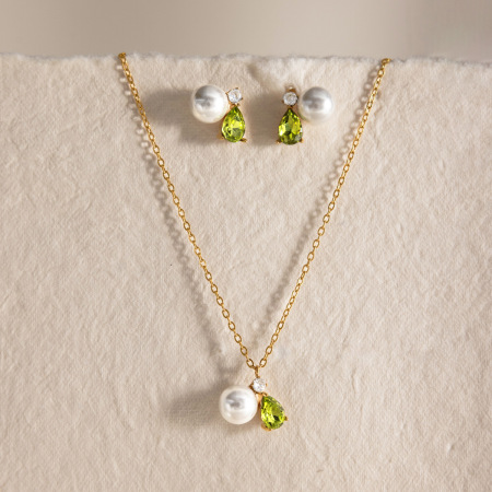 Ensembles de colliers pour femmes en acier inoxydable imperméable, couleur or, ornés de perles et de zircon.