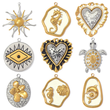 Pendentifs pour femmes, collection classique, à faire soi-même, en forme de cœur irrégulier, œil du diable, acier inoxydable, étanche, couleur or