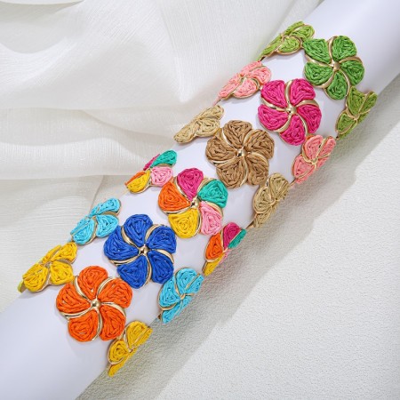 Bracelets pour femmes en raphia tissé à motif floral de vacances, collection Simple