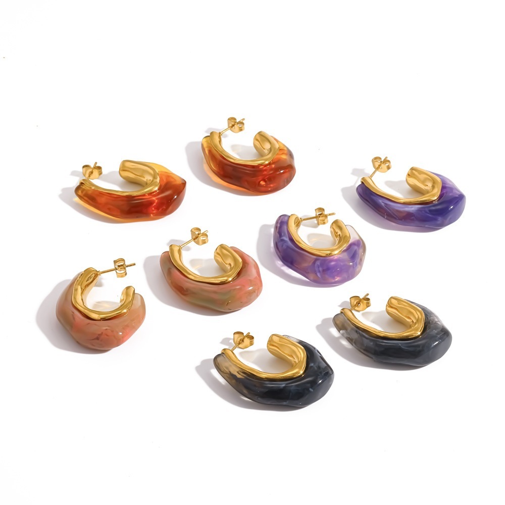 Boucles D'Oreilles Puces Pour Femmes, Style Rétro Géométrique, En Acier Inoxydable, Couleur Or, Étanches, Collection Classique Image4