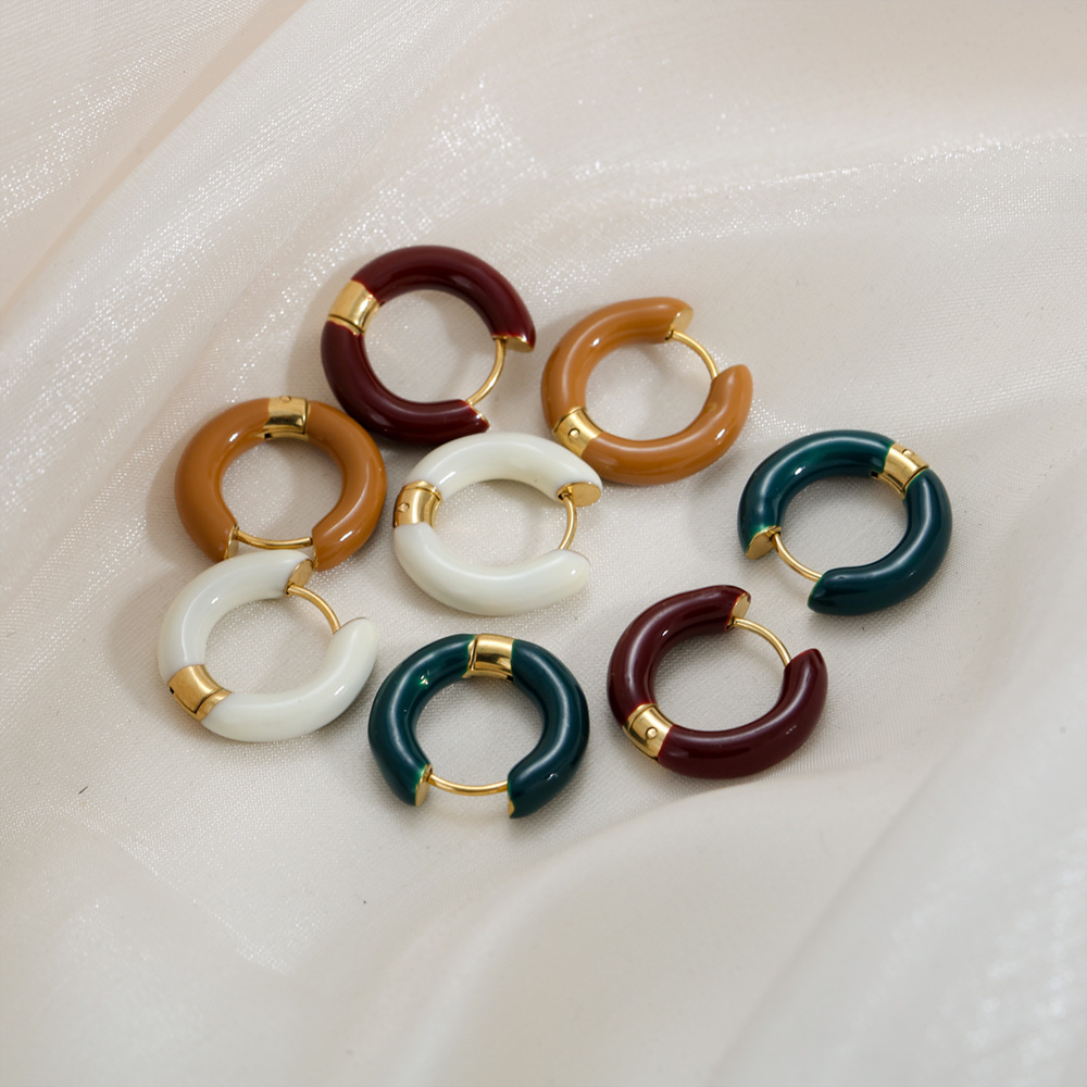 Boucles D'Oreilles Créoles Rétro Simple Series En Acier Inoxydable Étanche Couleur Or Pour Femmes Image4