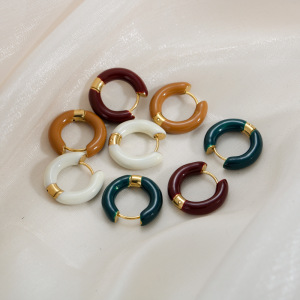 Boucles D'Oreilles Créoles Rétro Simple Series En Acier Inoxydable Étanche Couleur Or Pour Femmes h5 Image4