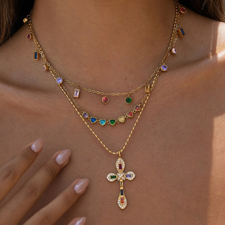 Collier pendentif femme luxueux, forme irrégulière et élégante, chaîne multicolore en acier inoxydable étanche couleur or et zircon 2