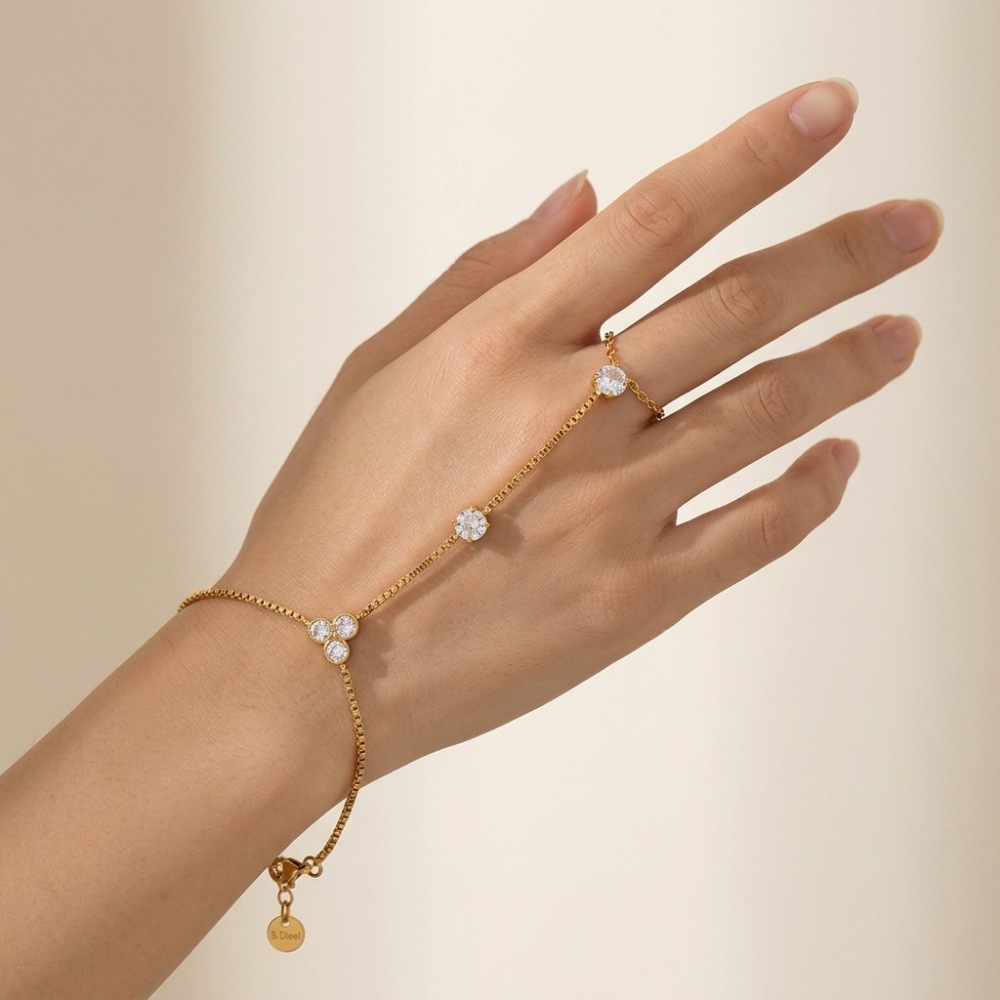 Chaîne De Poignet Pour Femme En Acier Inoxydable, Étanche, Couleur Or, Avec Zircon, En Forme De Fleur Image2