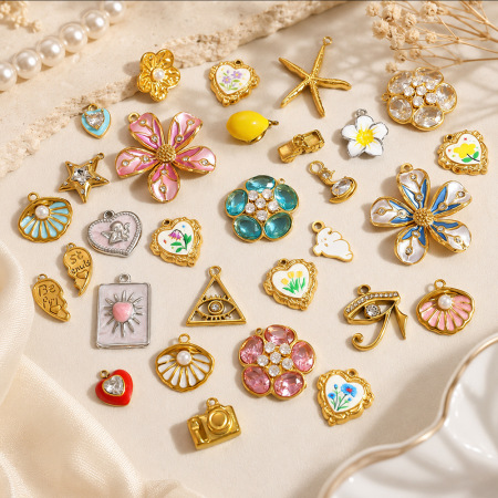 Pendentifs pour femmes, collection Simple Series DIY, forme irrégulière, cœur, fruit, coquille de cerise, acier inoxydable étanche, couleur or