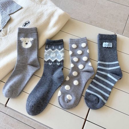 Chaussettes mi-mollet à rayures basiques et pois animaux Slight Bounce