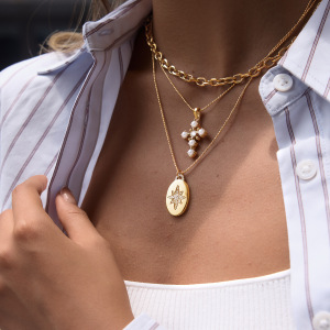Collier Pendentif Élégant En Acier Inoxydable Doré, Forme Elliptique, Style Classique, Étanche, Collection Femme h5 Image2