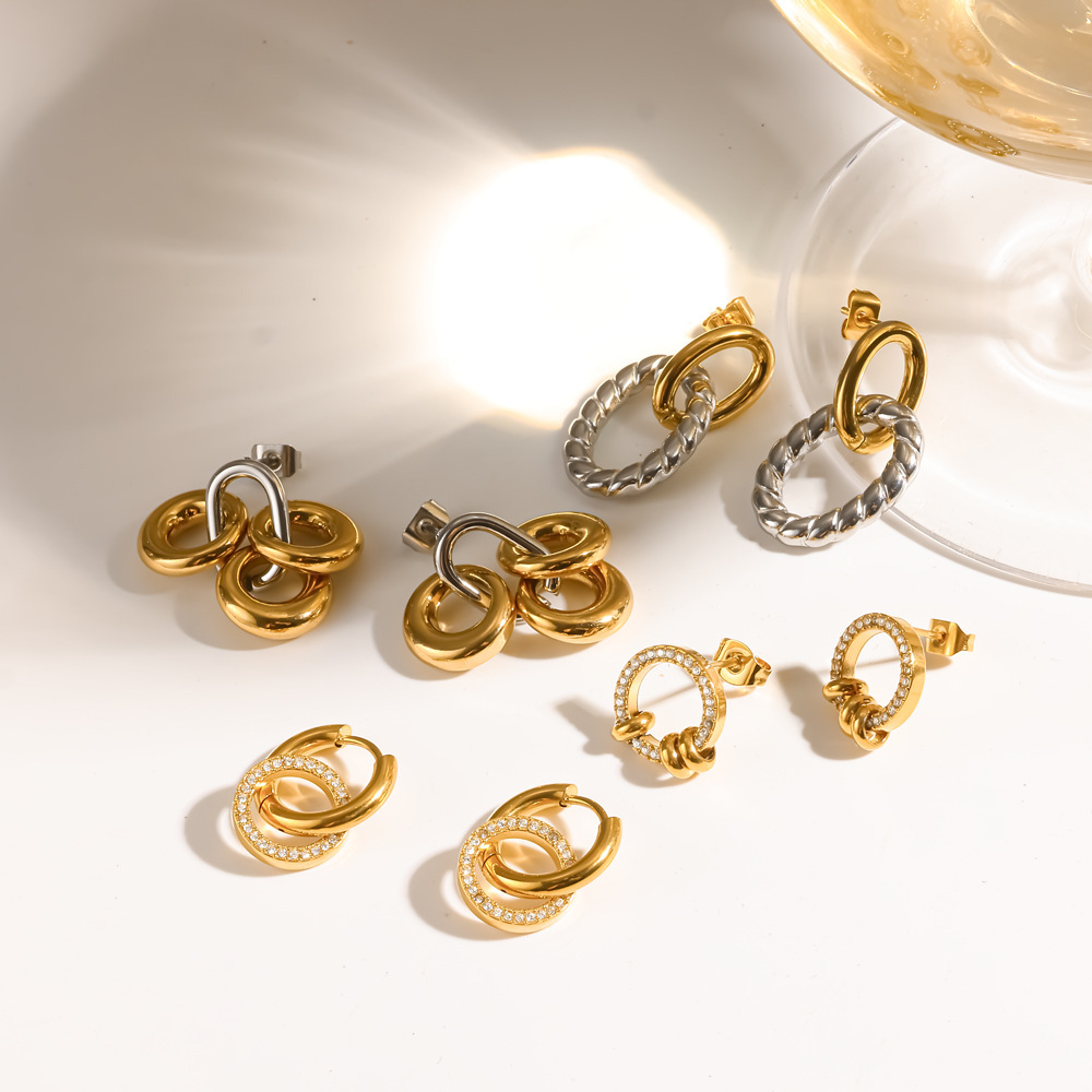 Boucles D'Oreilles Pendantes Pour Femme, En Acier Inoxydable Doré, Imperméables, De Forme Elliptique Et Ornées De Strass. Image3