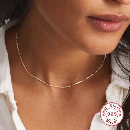 Colliers pour femmes en argent sterling 925 couleur or, collection Simple Series Daily Chain 2