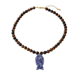 Colliers De Perles Pour Femmes, Collection Ethnique, Motif Poisson Et Pierres Naturelles h5 Image2