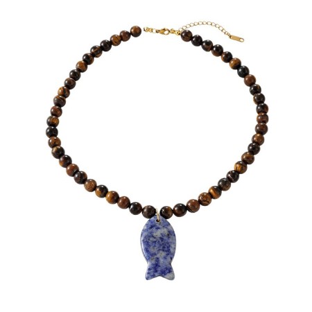 Colliers de perles pour femmes, collection ethnique, motif poisson et pierres naturelles 2