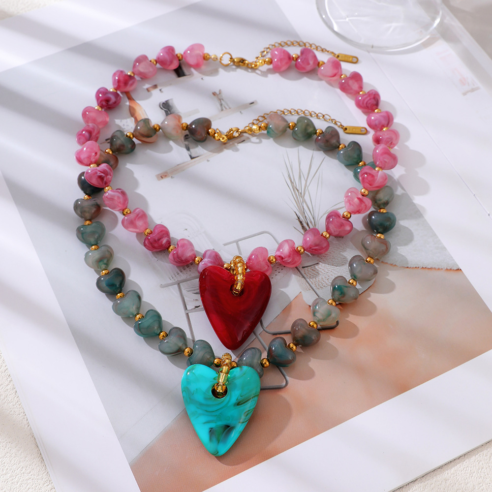 Colliers De Perles En Résine Pour Femmes, Collection Romantique « Sweet Heart Beads » h5Image4