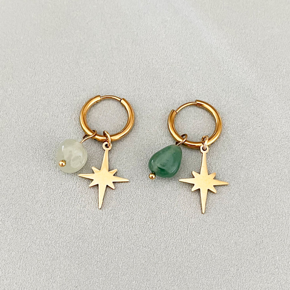 Boucles D'Oreilles Pendantes Pour Femme, Collection Simple Series Daily Beads Star, En Acier Inoxydable, Couleur Or, Étanches, Avec Pierre Naturelle.