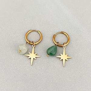 Boucles D'Oreilles Pendantes Pour Femme, Collection Simple Series Daily Beads Star, En Acier Inoxydable, Couleur Or, Étanches, Avec Pierre Naturelle. h5