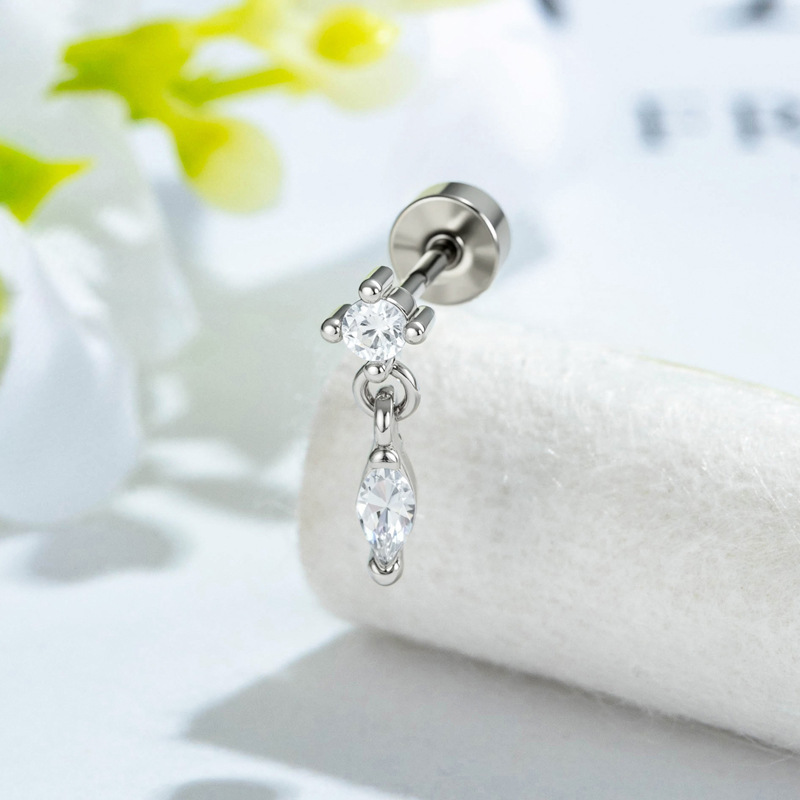 Boucles D'Oreilles Piercing Femme En Cuivre Et Zircon, Forme Géométrique Simple 