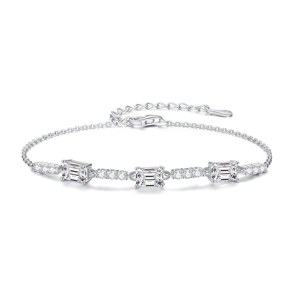 Bracelet En Argent Sterling 925 Plaqué Rhodium, Style Patchwork Classique, Pour Femme, Avec Moissanite.