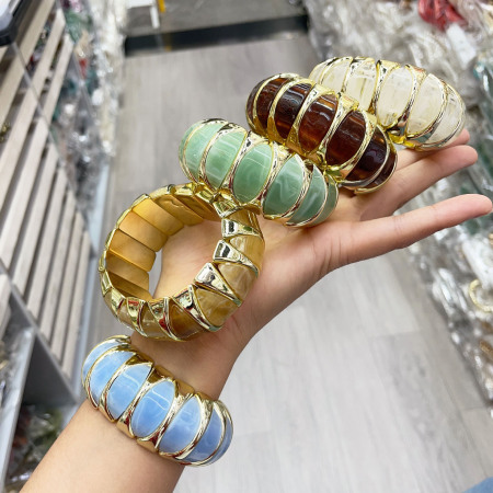 Bracelets en acrylique à perles pour femmes, style punk, dégradé de couleurs, formes géométriques.