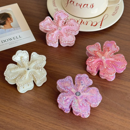 Pinces à cheveux Simple Series Sweet Flower, couleur unie dégradée, acétate et strass