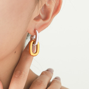 Boucles D'Oreilles Puces Pour Femmes, En Acier Inoxydable, Couleur Or, Forme Elliptique, Collection Simple Series Daily. h5 Image3