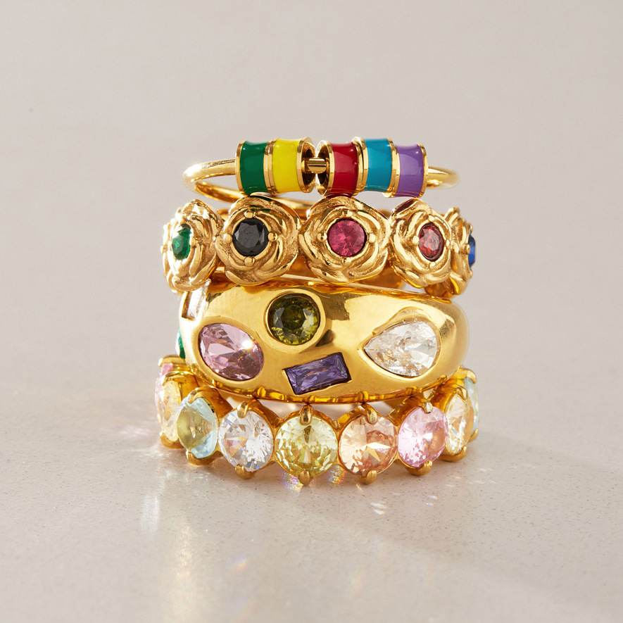 Bagues Pour Femmes En Acier Inoxydable Doré, Étanches, De Forme Irrégulière Et Ornées De Zircon, Collection Luxueuse. Image3