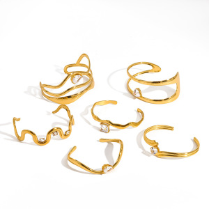 Bracelets Manchettes Pour Femmes En Acier Inoxydable, Imperméables, Couleur Or, Avec Strass, Forme Géométrique Simple h5 Image4