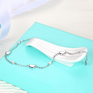Bracelet En Argent Sterling 925 Plaqué Rhodium, Collection Simple Series Sweet Heart Chain, Pour Femme. h5 Image3