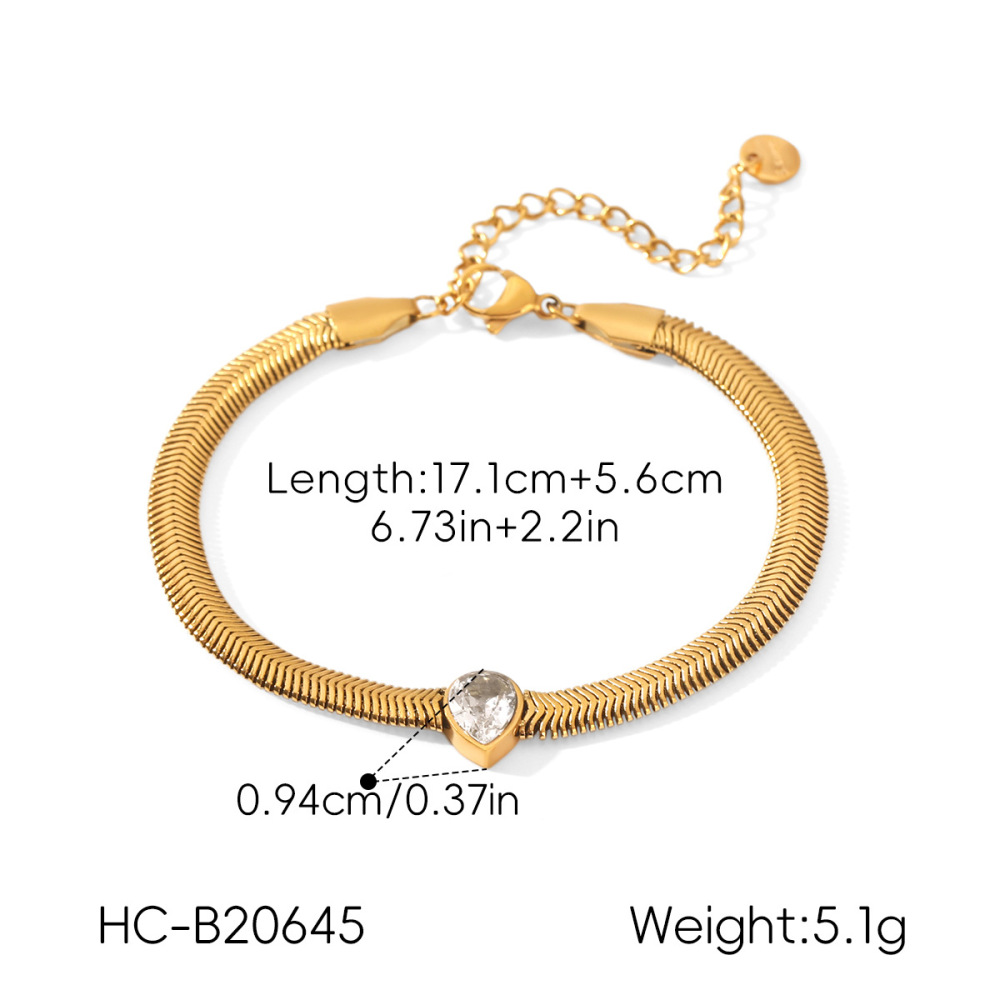 Bracelet Chaîne Pour Femme Simple Series Daily Chain En Acier Inoxydable Étanche Couleur Or Avec Zircon Image2