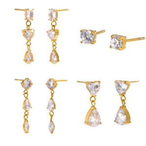 Boucles D'Oreilles Puces Pour Femmes, Collection Simple, Style Décontracté, En Forme De Goutte D'Eau, En Acier Inoxydable Étanche, Couleur Or. h5 Image5