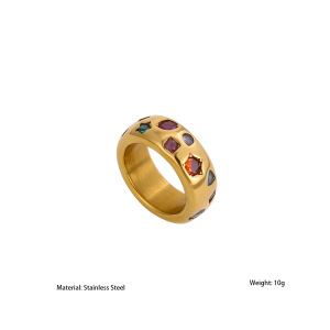 Bagues Pour Femmes De La Série Luxueuse, Au Style Rétro Irrégulier, En Acier Inoxydable Étanche, Couleur Or, Serties De Zircon. h5 