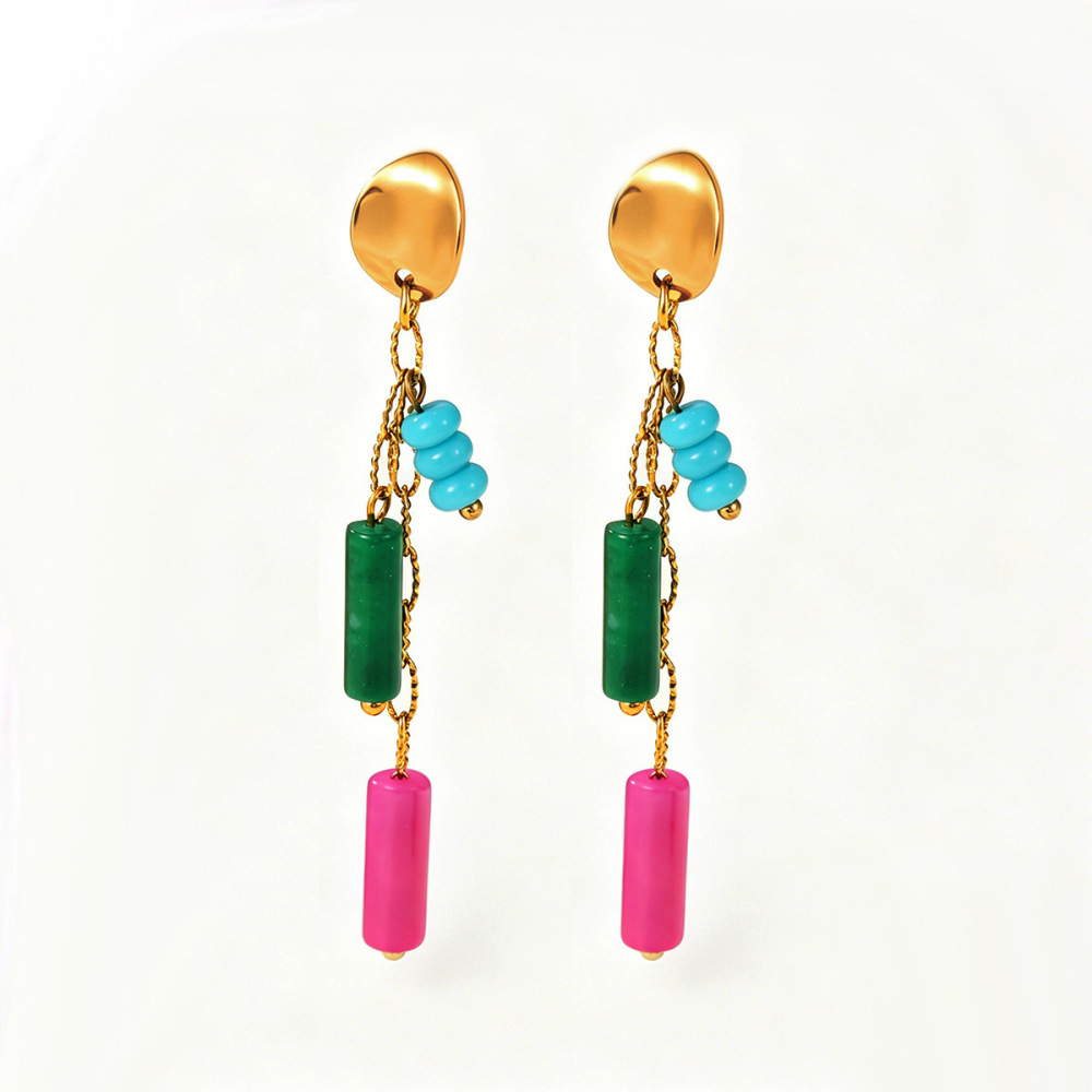 Boucles D'Oreilles Pendantes Pour Femmes, Modèle Daily Tassel, En Acier Inoxydable, Étanches, Couleur Or, De La Collection Simple Series. Image5