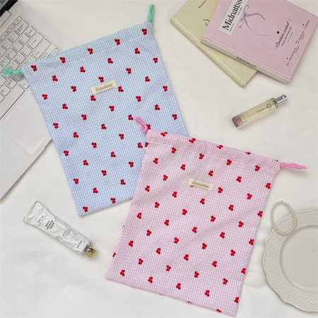 Collection Romantique - Pochettes à bijoux en coton à motif cerises douces 2