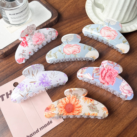 Pinces à cheveux en PVC à motif floral élégant et multicolore avec feuilles de rose, collection romantique